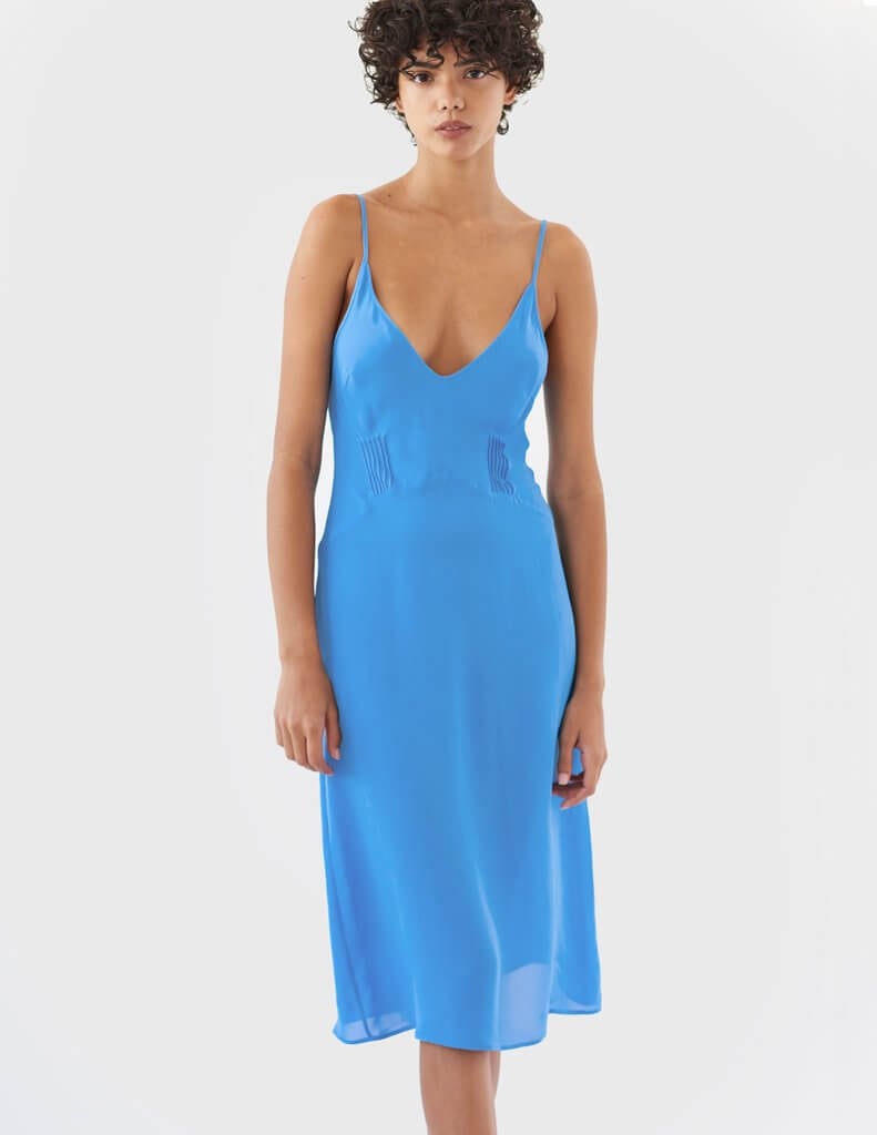 Araks blue sustainable slip dress made from environmentally friendly materials