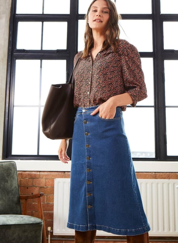 Baukjen denim midi skirt