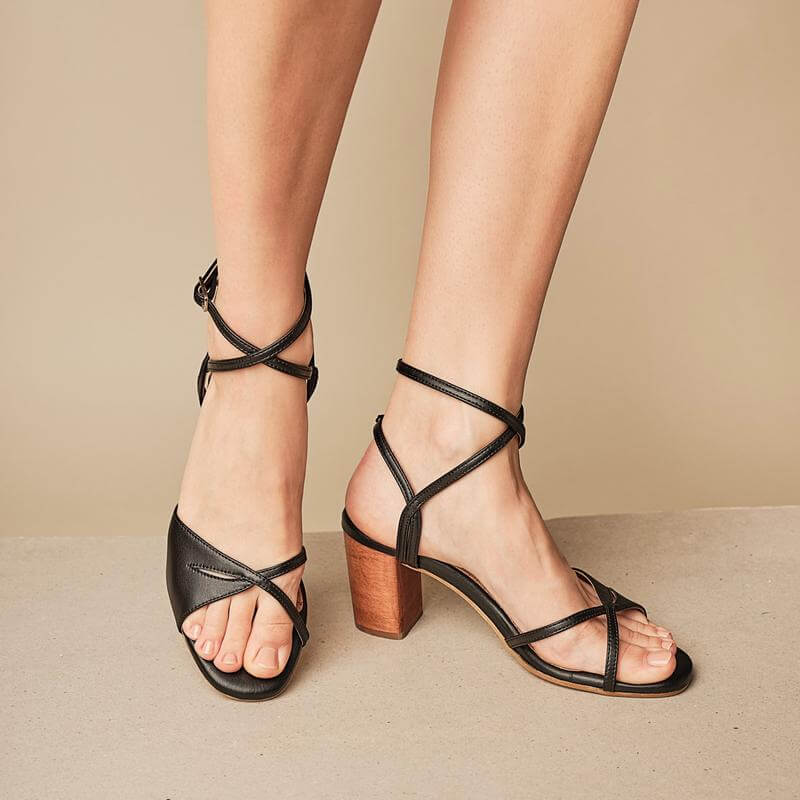 Bhava vegan heels in black vegan leather