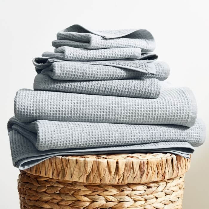 Boll and Branch organic towel set in waffle fabric