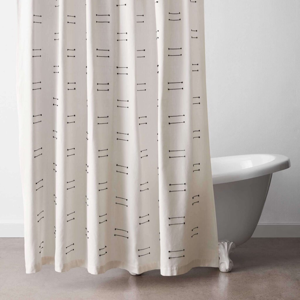 Citizenry white shower curtain with black cotton