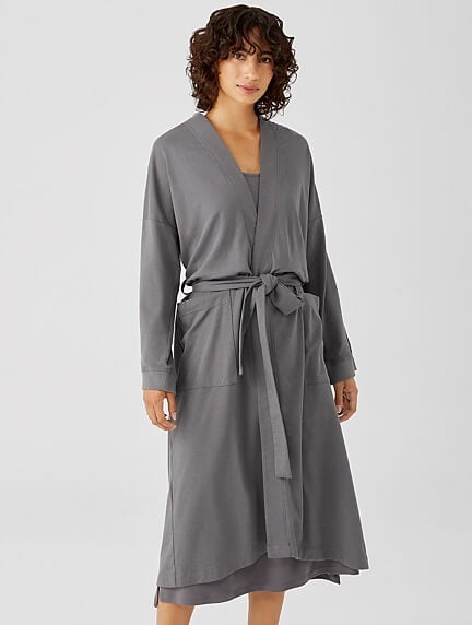 Eileen Fisher organic cotton robe in grey 