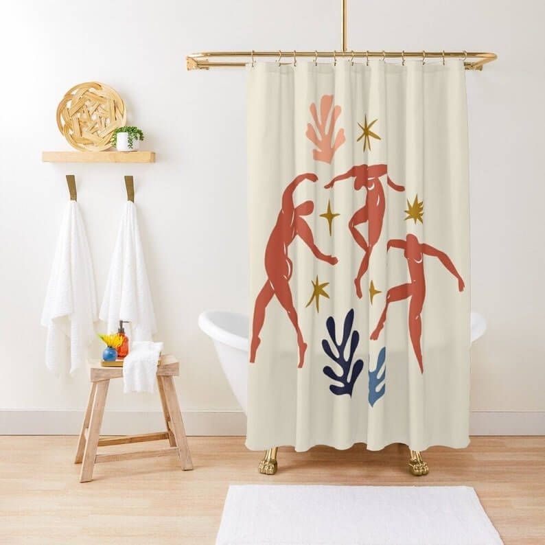 Etsy recycled polyester eco friendly shower curtain with red figures