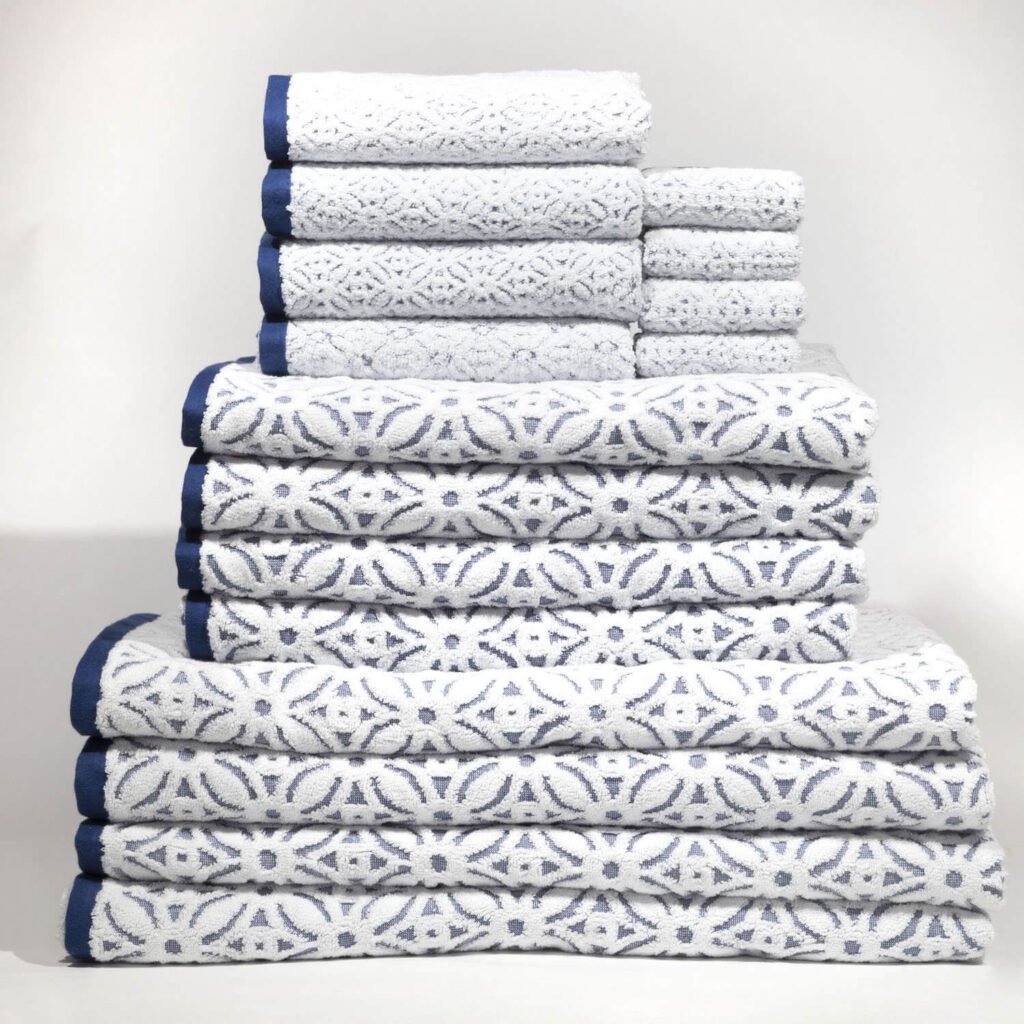 Grund organic towels in tile pattern