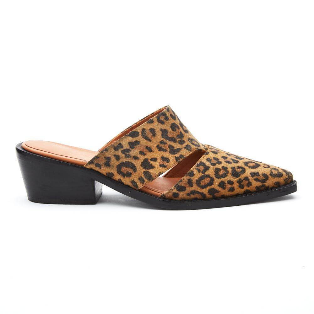 Matisse heeled mules in leopard print