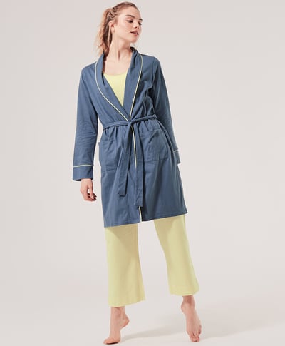 Pact organic cotton robe in blue lightweight and ethically made