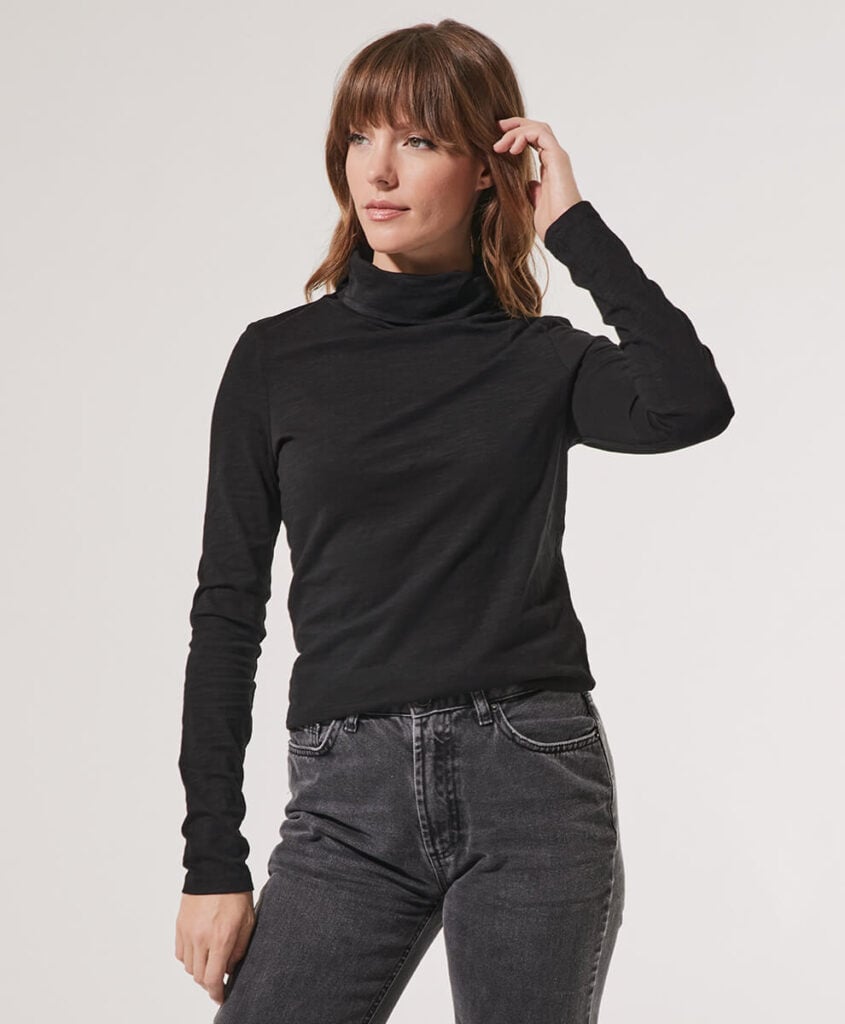 Pact black organic cotton turtleneck fair trade turtleneck