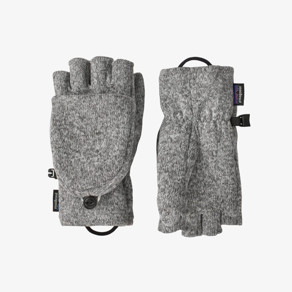 Patagonia sustainable fingerless gloves in grey wool 