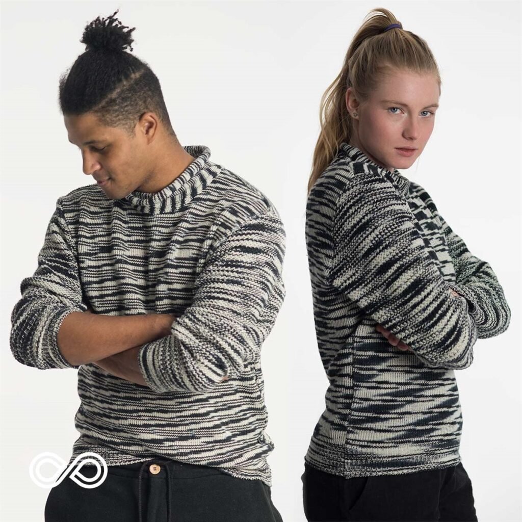 Rawganique unisex knit sweater in black and white