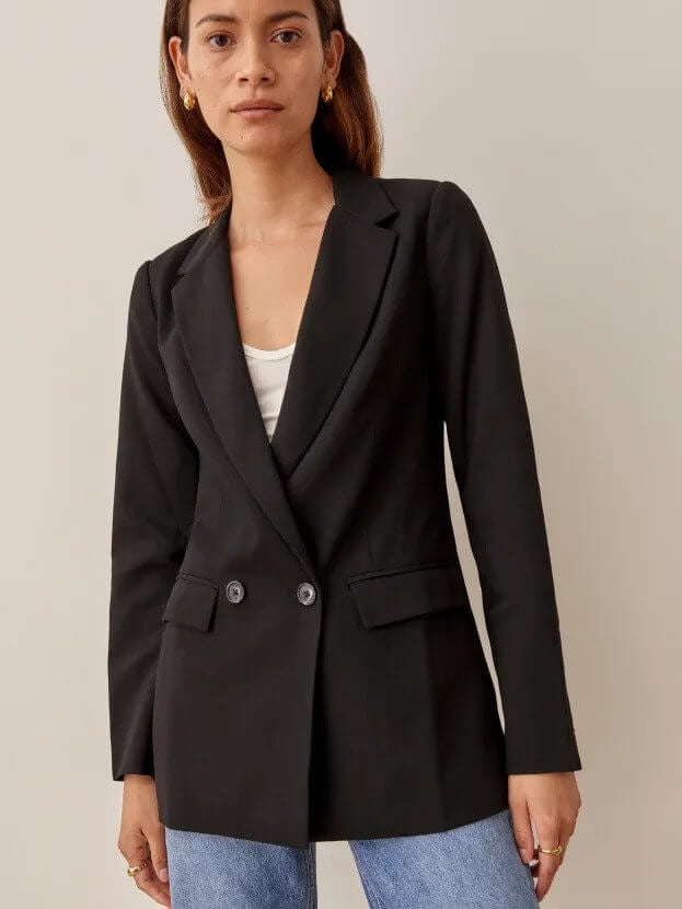 Reformation tailored black sustainable blazer