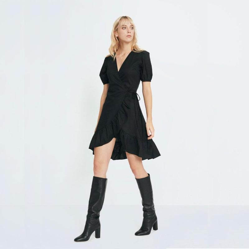 Siizu sustainable wrap dress in black