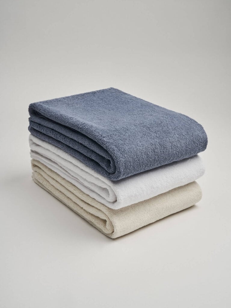 Takasa bath towels showing three different colors