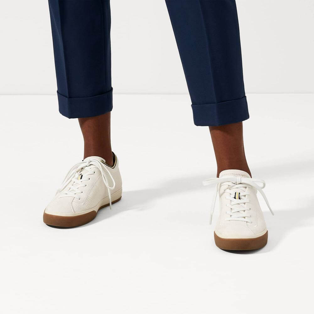 Rothy's lace up sneakers in white made from recycled plastic and cotton 