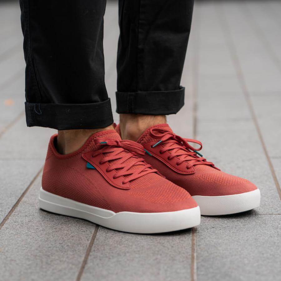 Vessi red knit sneakers