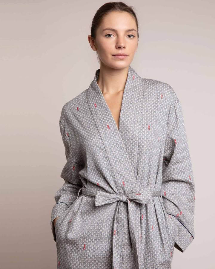 Yawn organic cotton robe in hand drawn pattern 