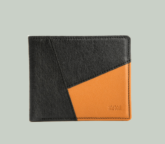 Gunas vegan leather bifold wallet with orange detailing