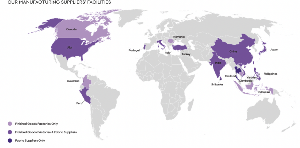 Is Aritzia fast fashion? Map showing were are Aritzia clothes made