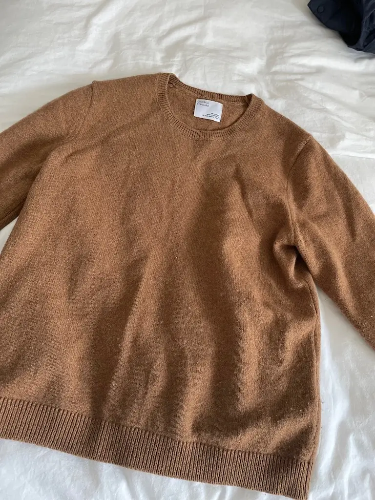 Colorful Standard Merino wool crewneck after one year of wear