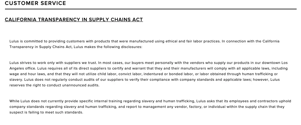 Is lulus ethical? Supply chain transparency disclosure