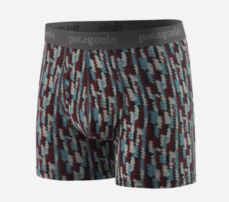 Patagonia mens ethical boxers with a red and blue pattern